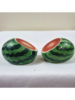 Hand-Painted Watermelon Ceramic Salt & Pepper Shakers Occupied Japan Vtg Kitchen